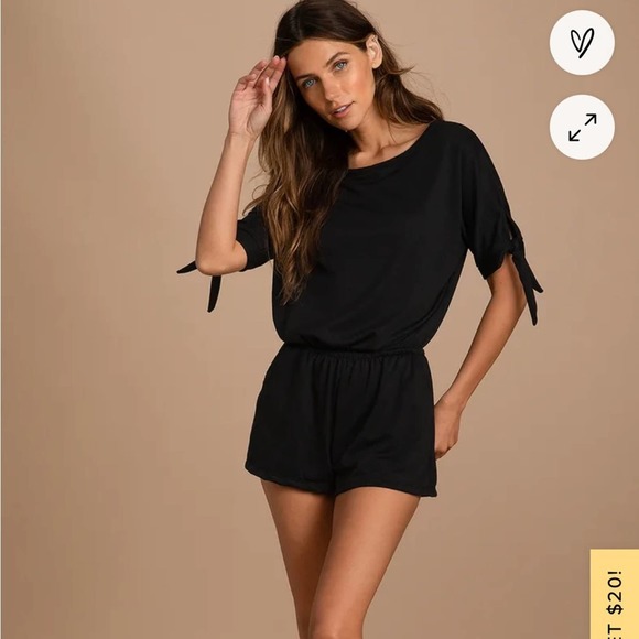 Lulus Pants - Lulus Always Lounging Black Tie Sleeve Knit Romper